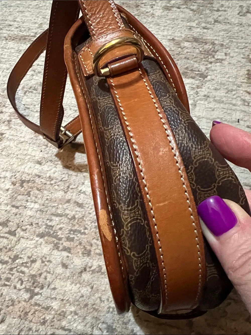 Authentic Celine Brown Monogram Crossbody Bag with Tan Leather Trim - Picture 11 of 16